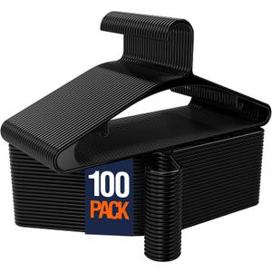 Black Plastic Hangers 100 Pack Slim Clothes Hangers with Strap Hook, 16 x 7.3 inches