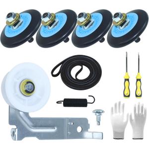 DC97-16782A Dryer Drum Roller Kit with DC97-16782A Dryer Roller DC93-00634A Idler Pulley 6602-001655 Dryer Belt DC61-01215B Tension Spring Replaces DC97-07523A DC97-07523B 2027851 for Dryers