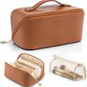 VLANDO Makeup Bag,Travel Toiletry Bag,Cosmetic Bag for Women PU Leather Portable Make up Bag for Skincare, Brushes & Travel Essentials-Brown