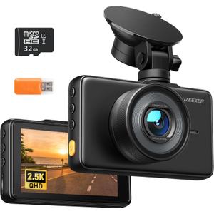 iZEEKER 2.5K Dash Cam, 1440P QHD Car Camera with Free 32GB Card, 3" IPS Display, Night Vision, WDR, 170Wide Angle, Loop Recording, G-Sensor Emergency Recording, 24H Parking Mode, Type C
