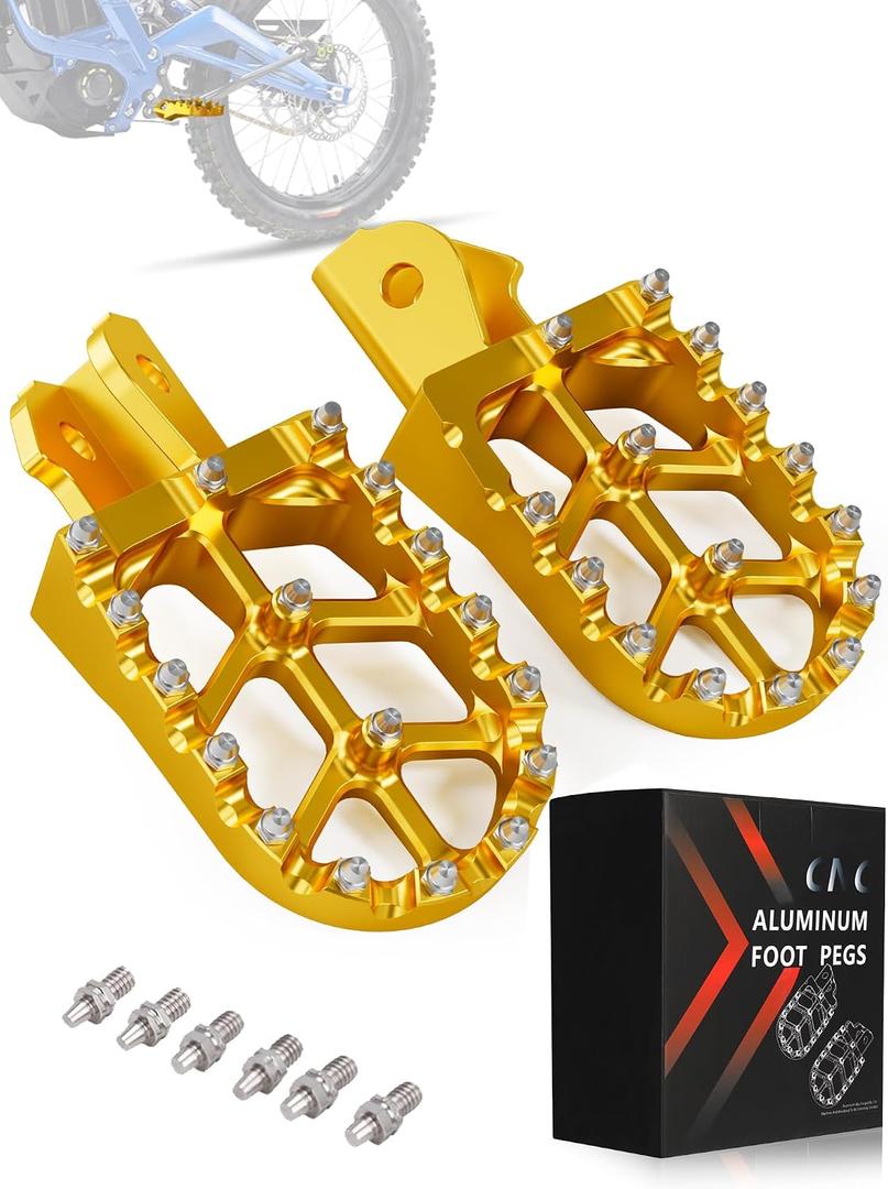 JFG RACING Dirt Bike Foot Pegs,Dirtbike Foot Pegs Foot Pedals Rests CNC for Light Bee/SurRon/Sur Ron S/Sur Ron X/X160/X260/CRF150F CRF230F 2003-2019/KDX200 1983-1994 - Gold