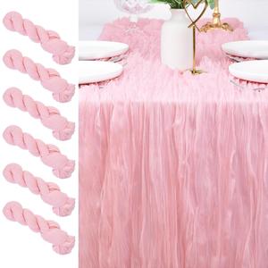 Cheesecloth Table Runner Valentine's Day 10ft Boho Gauze Rustic Cheese Cloth Table Runner for Baby Shower Wedding Bridal Party Home Decorations Blushing Pink 6pcs