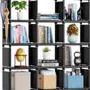 Mavivegue Book Shelf, 12 Cube Storage Organizer, DIY Bookcase, Metal Cube Bookshelf, Cubbies Closet Storage Organizer Shelves for Bedroom,Living Room,Home,Office (Black)