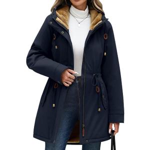 Yusongirl Parka Jacket Women Waterproof Fleece Lined Hooded Warm Winter Coat with Pockets for Daily Commute & Outdoor (Navy Blue,Medium)