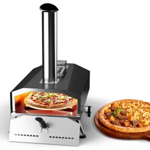 12" Portable Wood Pellet Pizza Oven with 360° Rotating Stone - Wood-Fired for Authentic Flavor, Ideal for Backyard, Camping, Picnics, and Patios - Easy to Use for Perfect Outdoor Cooking