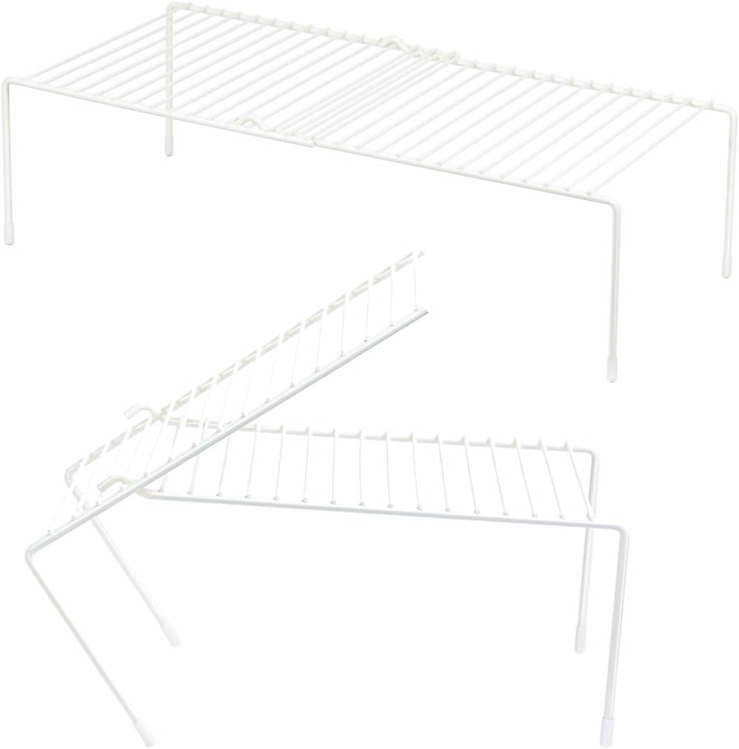 Set of 2 Kitchen Cupboard Storage Shelf Rack, Expandable Shelf,Kitchen Cabinet Organizer Wire Shellves Cabinet Storage Shelf Rack for Cupboard, Freezer, Bathroom, PantryUnder SinkWhite