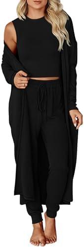 KIRUNDO 3 Piece Lounge Sets for Women Airplane Travel Outfits 2025 Fall Cardigan Sleeveless Top Pants Sets Matching Clothing S