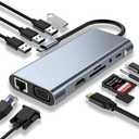 USB C HUB, USB C Adapter 11 in 1 Dongle with 4K HDMI, VGA, Type C PD, USB3.0, RJ45 Ethernet, SD/TF Card Reader, 3.5mm AUX, Docking Station Compatible with MacBook Pro/Air, Other Type C Laptops