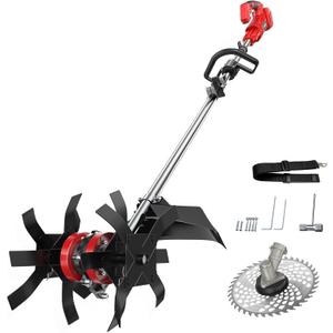 Cordless 2-in-1 Tiller Cultivator & Weed Wacker Compatible with Milwaukee 18V Battery (Tool Only), Ecarke Brushless Electric Garden Tiller Weed Eater, 9" Tilling Width 9.4" Depth for Soil Cultivation
