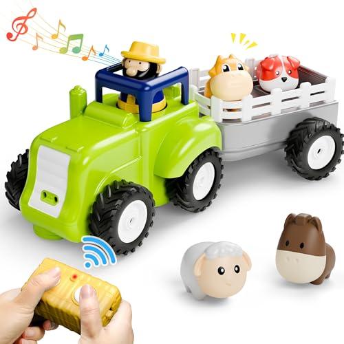iPlay, iLearn Baby Farm Tractor Toy, Cool Remote Control Truck Toy for Toddler 2-3, Infant Music RC Animal Trailer W/Sound, Easter Birthday Gift for 18 24 Month 2 3 4 Year Old Boy Girl Kid Children