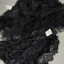 Foxiny Sexy Open Front V Neck Ruffle Sheer Mesh Lace Wireless Babydoll Lingerie Dress with Thong 2 Piece (Large, Black Polka Dots)