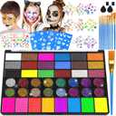 Face Painting Kit – 42 Colors Water Activated Face Paint Set, Easy Apply & Remove, Skin-Safe & Non-Toxic, Professional Kit with Brushes, Stencils & Gems for Halloween, Party, Festival & Cosplay