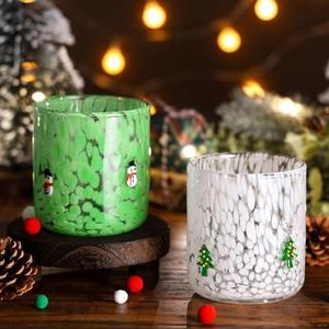 Booson 1 Pcs Christmas Glass Cups 16 oz Christmas Tree Icon Juice Glasses Double Old Fashioned Stemless Wine Coffee Cocktail Cups Drinking Glassware for Holiday Xmas Party Supplies Gift