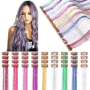 Panelee 36 Pcs 19.7 Inch Clip in Hair Tinsel Kit Clips on Glitter Tinsel Extensions Heat Resistant Hair Accessories for Women(Retro Colors)