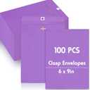 Geyee 100 Pcs Clasp Manilla Envelopes 6 x 9 Inch Gummed Colored Envelopes for Storing or Mailing for Home Office Business Supplies(Purple)
