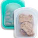Stasher Premium Silicone Reusable Food Storage Pocket Bags, 2-Pack, Clear + Aqua, Multi-Use Food Storage Bags, Lunch Bag, Travel Containers, BPA Free, Leak-free, Dishwasher-Safe, Eco-friendly, 4 Oz