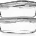 8 Cups/ 63 Oz 4 Piece (2 containers + 2 Lids) Large Glass Food Storage/ Baking Containers with Locking Lids . Ideal for Storing food, vegetables or fruits. BPA Free & Leak Proof -Microwave, Oven Safe