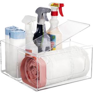 Acrylic Trash Bag Holder Dispenser Kitchen and Bathroom Organizers and Storage - Large Garbage Bag Dispenser Under Sink - Clear Laundry Room Organization with Lid