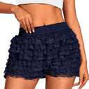 High Waisted Ruffle Shorts for Women Girls, Cute Lace Layered Bloomers, Going Out Mini Micro Bloomer (Medium, Dark Blue)