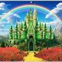 8x6ft Polyester Green Castle Backdrop Yellow Brick Road Rainbow Sky Photography Background Floral Banner Kids Party Decorations Photo Props