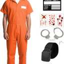 8Pcs Prisoner Costume Halloween Orange Prison Jumpsuit Costume the Inmate Prisoner Outfit Set Men and Women (Large)