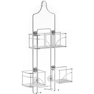 Zenna Home Shower Caddy Hanging Bathroom Organizer, Steel Shower Shelves with 4 Sliding Baskets and Built in Hooks, Accomodates Hose for Handheld Shower Head Storage System, Chrome