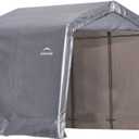 ShelterLogic 8' x 8' x 8' Shed-in-a-Box All Season Steel Metal Peak Roof Outdoor Storage Shed with Waterproof Cover and Heavy Duty Reusable Auger Anchors