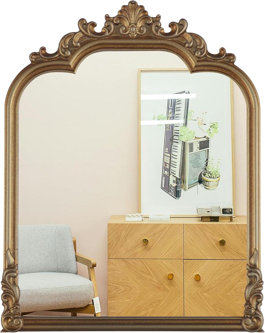 19.8"x15.7"Antique Gold Arched, Antique Baroque Wall Mirror Decoration, Hanging Wall Mirror Fireplace,Entrance,Living Room,Bedroom,Kitchen,Farmhouse,Bathroom Home Decor(Gold)