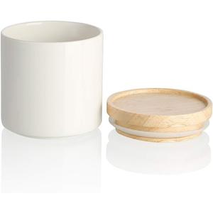 Sweejar Kitchen Canisters Ceramic Food Storage Jar, Stackable Containers with Airtight Seal Wooden Lid for Serving Ground Coffee, Tea, Sugar, Salt and More - 16 Fl Oz (White)