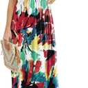 GRECERELLE Women Summer Casual Maxi Long Dress Short Sleeve Crew Neck with Pockets, Size S-3XL (M)