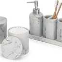 ZCCZ - Bathroom Accessories Set 6 Pcs - White Marble Design Toothbrush Holder, Lotion Soap Dispenser, 2 Qtip Holder Dispenser, Vanity Tray, Bathroom ...