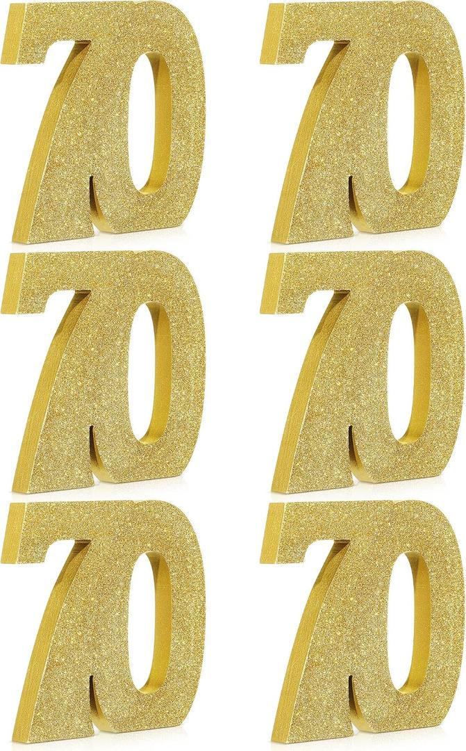 Shellwei 6 Pcs 70th Birthday Decorations for Men and Women, Anniversary Decorations, Gold Glitter Number Table Topper Centerpieces Decor for Birthday Party