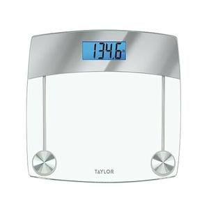 Taylor Digital Scales for Body Weight, Extra High 440 LB Capacity, Unique Blue LCD, Stainless Steel Accents Glass Platform, 12.4 x 12.4 Inches, Clear