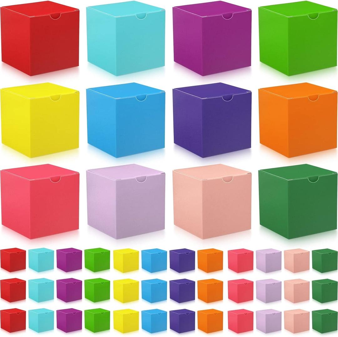 Zhehao 48 Pack Small Gift Boxes Bulk 4 x 4 x 4 Inch Colorful Kraft Paper Cube Boxes Holiday Easy Assemble Cardboard Container with Lids for Crafting Cupcake Wedding Presents Birthday, Assorted Color