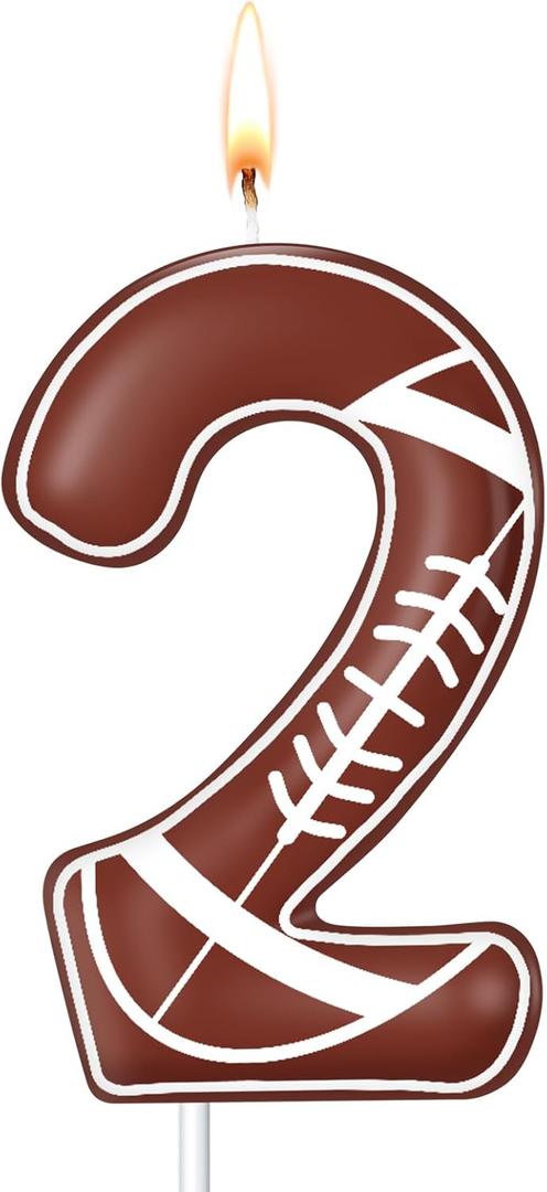 Tondiamo Football Birthday Number Candles Football Birthday Candle Sports Candles for Cake Topper for Boys Girls Kids Party Supplies Anniversary Celebrations Decorations(Number 2)