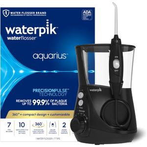 Waterpik Aquarius Water Flosser For Teeth Cleaning, Gums, Braces, Dental Care, Electric Power With 10 Settings, 7 Tips For Multiple Users And Needs, ADA Accepted, Black WP-662