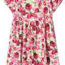 DaniChins Girl Casual Short Sleeve Floral Print Dress with Pockets