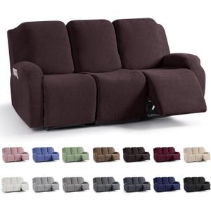 KinCam Recliner Covers, Stretch Reclining Chair Covers, Recliner Sofa Slipcovers Stripe Jacquard Recliner Couch Covers Furniture Protector Covers for Pet Kid (3 Seater, Dark Coffee)