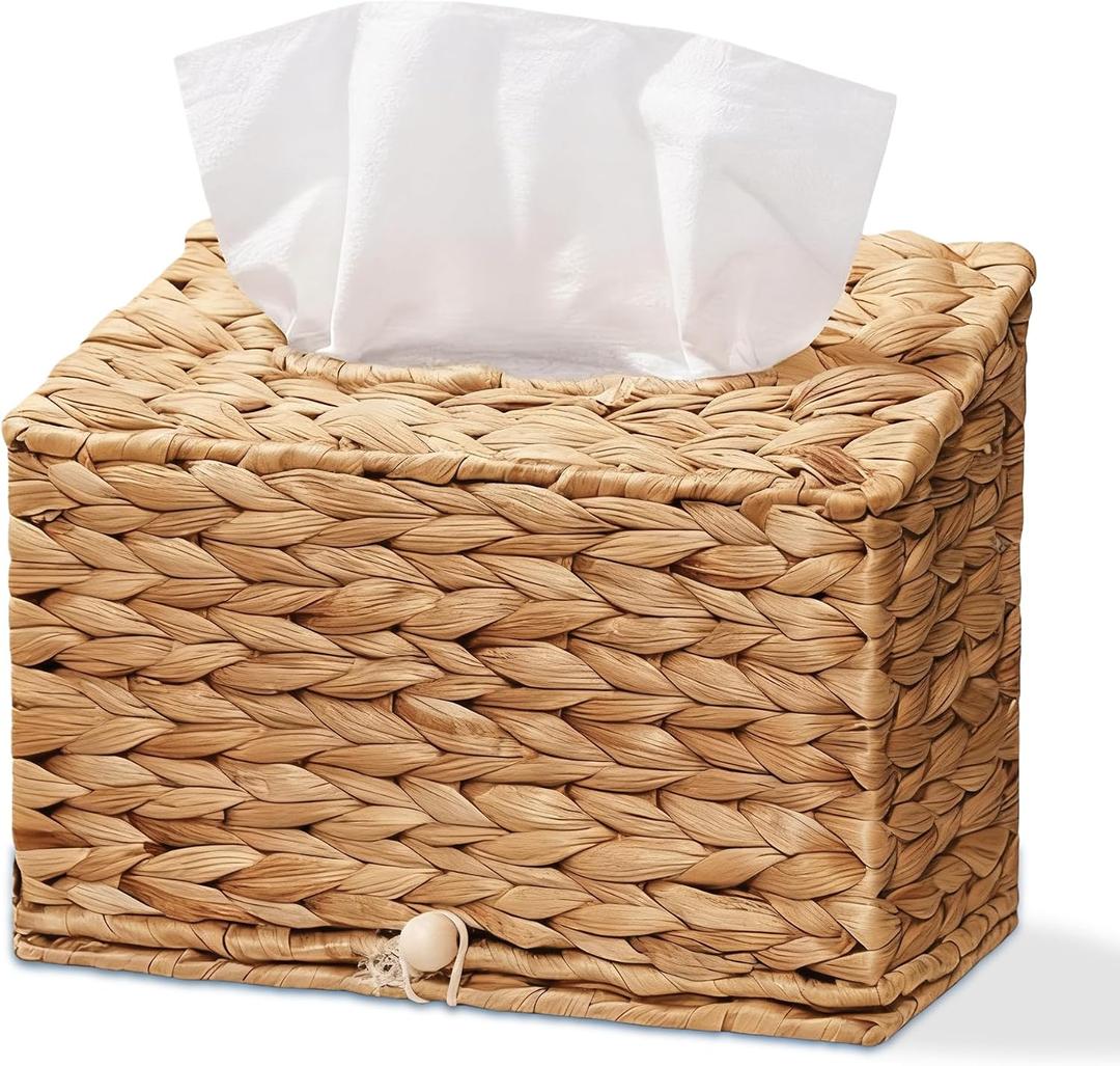 Water Hyacinth Hand Towels Box Cover for Kleenex Disposable Paper Hand Towels, Handwoven Towel Holder, Wicker Tissue Box Cover for Bathroom, Bedroom, Office, Tabletop, Kitchen