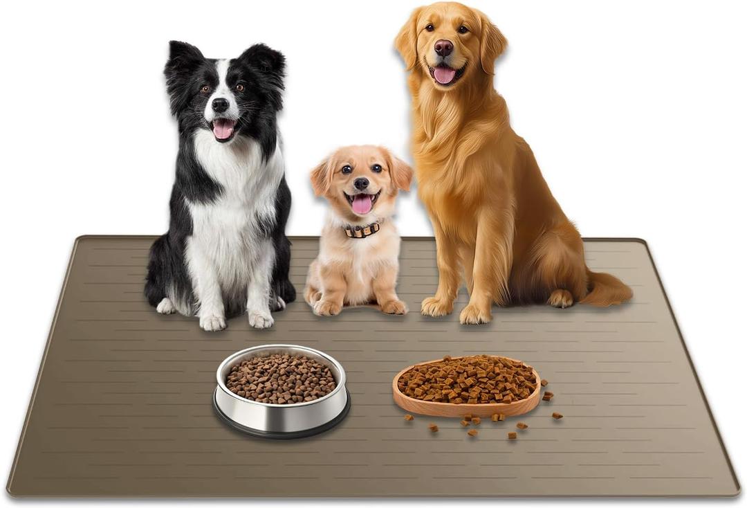 40"x30" XXL Silicone Dog Feeding Mat, 1.5MM Extra Thick Dog Bowl Mat for Food and Water, Large Non-Slip Placemat with High Edges for Dogs Bowls, Easy to Clean, Brown