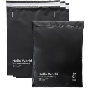 Eco Mailers by Ellspo Eco | 10x13 inch Certified Compostable Poly Shipping Bags, Pack of 50, Modern Matte Black Color, Sustainable Packaging Supplies