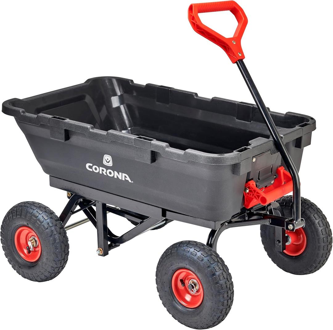 Corona Poly Dump Cart 400 Pound Capacity Quick Release Dumping 10 Inch Pneumatic Tires for Gardening