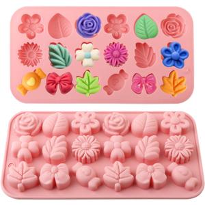 2PCS Flower Silicone Molds, 3D Daisy Rose Leaf Candy Chocolate Molds, Fondant Mold for Cake Cupcake Decorating, DIY Chocolate, Gummies, Jello, Desserts, Soap, Crafts