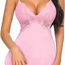 Avidlove Women Lingerie Lace Chemise Sleepwear Babydoll Teddy Lingerie Nightgown Rose L