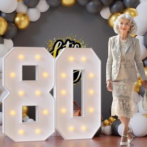 Light Up Numbers 4FT, Number 80 Light Up Sign Marquee Numbers 4 Feet Tall, Large 80 Marquee Number for 80th Birthday Party Decorations Mosaic Nmero