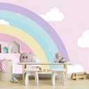 WFBHUA-Rainbow Cloud Wallpaper Mural Kids Bedroom Pink Wallpaper for Girls Room Baby Room (Not Peel and Stick)