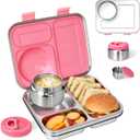 Stainless Steel Bento Lunch Box-7+ Older KidsTeens Adult with Insulated Food Jar,Leakproof 3-Compartment,BPA-Free, Eco-Friendly,Dishwasher Safe, Large-Capacity Box, School,Office,Travel Pink