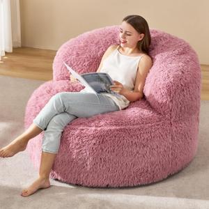 Hobestluk Bean Bag Chair Giant Bean Bag Chairs for Adults Big Adult Bean Bag Chair with Foam Filler Large Beanbags with Stuffed Back Lazy Sofa, Pink-Oversize