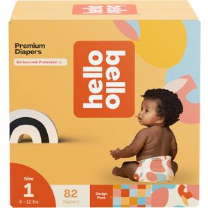 Hello Bello Premium Diapers Size 1, Honeysuckle Designs, 82ct Club Box, Hypoallergenic and Extra Absorbent