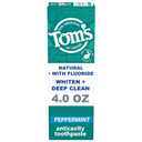 Toms of Maine Whiten Plus Deep Clean Whitening Toothpaste, Natural Whitening Toothpaste with Plant-Based Cleansers, Enamel Safe Formula, Whitens Without Causing Sensitivity, Peppermint, 4.0 oz (4 Ounce (Pack of 1)), Best By: 04/2027